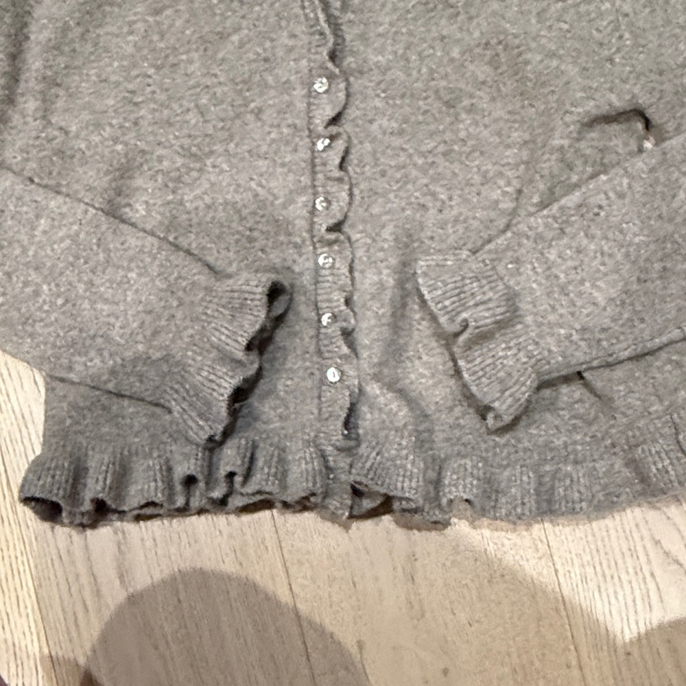 Zara Taupe Ruffle-Hem Crewneck Cardigan - Picture 3 of 3